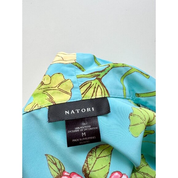 NWOT NATORI Turquoise Blue Floral Matte Satin Kimono Robe, Size M - Picture 12 of 13